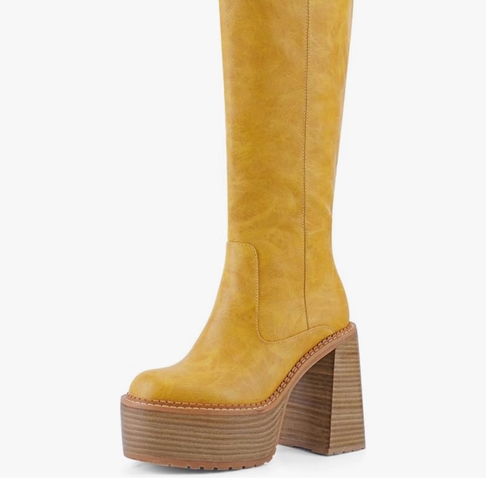 Amazon Mustard Heeled Knee-High Boots
